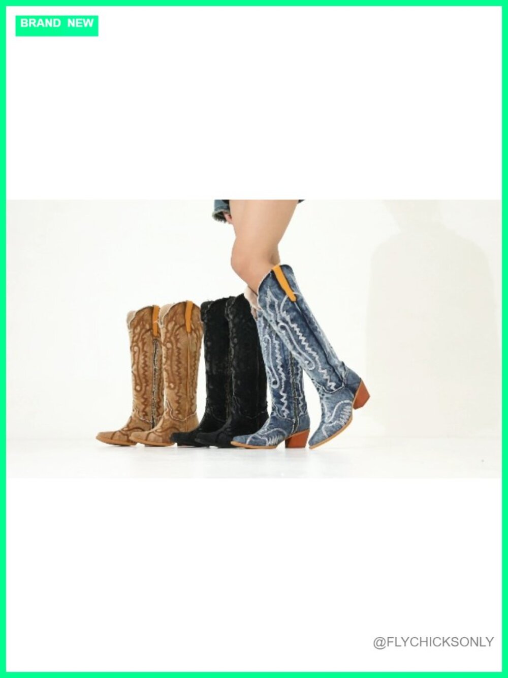Western Cowgirl Boots Mid Calf Low Heel Pointed Toe Zip Up - Picture 6 of 6